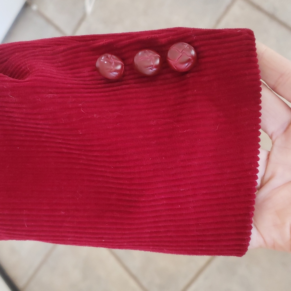 VINTAGE Berry-Red Wide-Wale Corduroy Blazer SIZE 6P Tailored Academia Classic - Picture 13 of 14